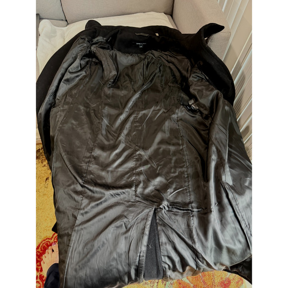Kenneth Cole New York Wool Blend Long trench Pea Coat funnel ,Structured Black L - Picture 7 of 13